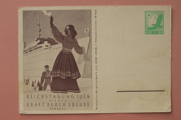 Postkarte AK PK Hamburg 1938 Ganzsache Luftpost KDF Kraft durch Freude Schiff Wilhelm Gustloff Reichstagung der NSG